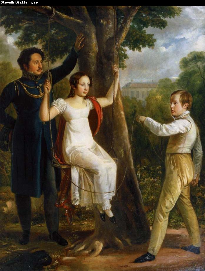 unknow artist Major Mauritz Clairfelt with sons and daughter in sway